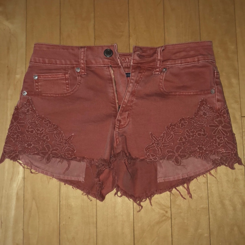 Crocheted lace high rise shorts